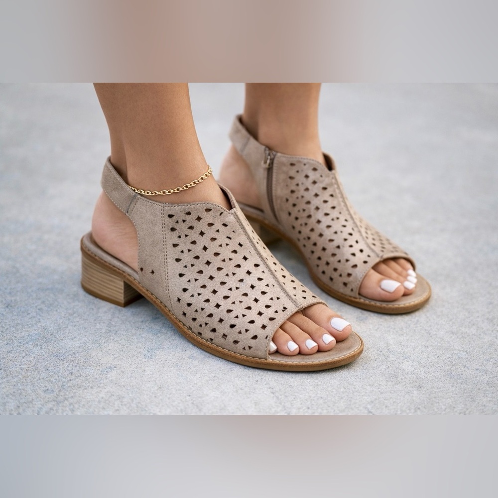 Sofft Taupe Perforated Open-Toe Slingback Sandals